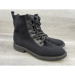 Sofft Landee Women's 9.5 Black Leather Sweater Knit Lace Up Combat Boots Cozy